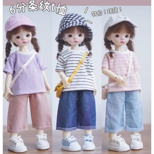 BJD Doll Stripe T-Shirt Short Sleeve Yosd Doll Mens and Womens Clothes Accessories T-Shirt Short Sleeve Yosd Doll Clothes Acce