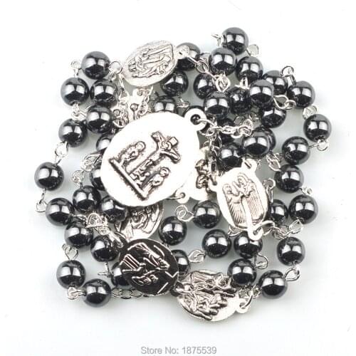 Hematite Seven Sorrows Rosary Necklace High Quality Black Round Beads Alloy Accessories
