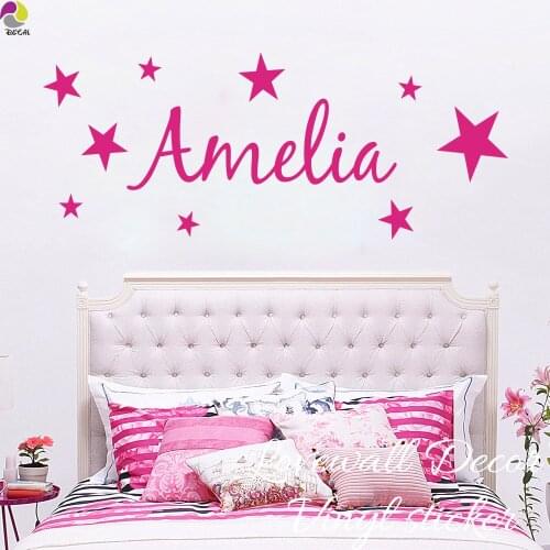 Personalized Name Star Wall Sticker Baby Nursery Kids Room Custom Name Stars Wall Decal Girl Room Children Room Vinyl Home Decor