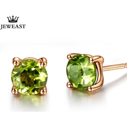 LSZB Natural olivine 18K Pure Gold Earring Real AU 750 Solid Gold Earrings Diamond Trendy Fine Jewelry Hot Sell New 2020