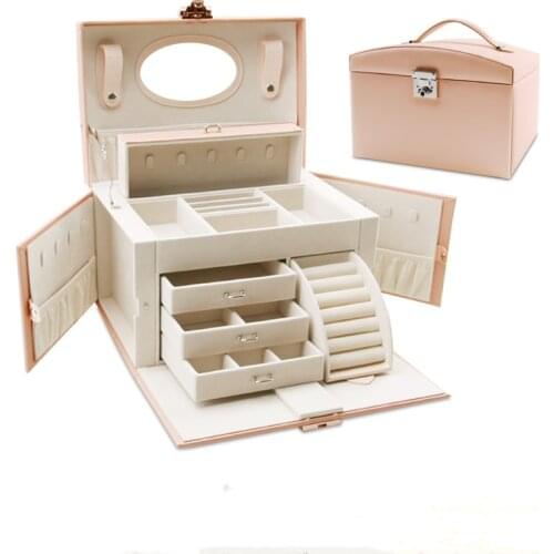 Hot Sale Jewelry Box PU Leather Jewelry Storage Box Casket Multi-layer Women Jewelry Container Storage Case With Mirror Quality