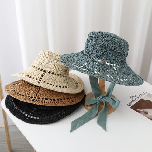 Summer Boater Hats For Women Straw Sun Hat Lady Girls Silk Ribbon Bow Panma Beach Hat Floppy Female Travel Folding Chapeu Caps