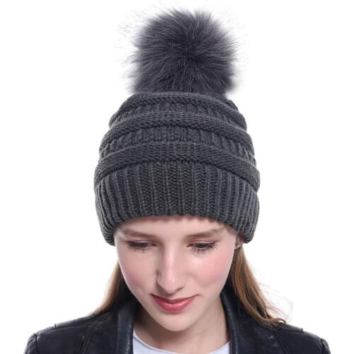 Sparsil Unisex Winter Faux Fur Pompon Beanies Hat Warm Wool Knitted Skullies Cap Women Sport Skiing Pompom Balaclava Bonnet Men
