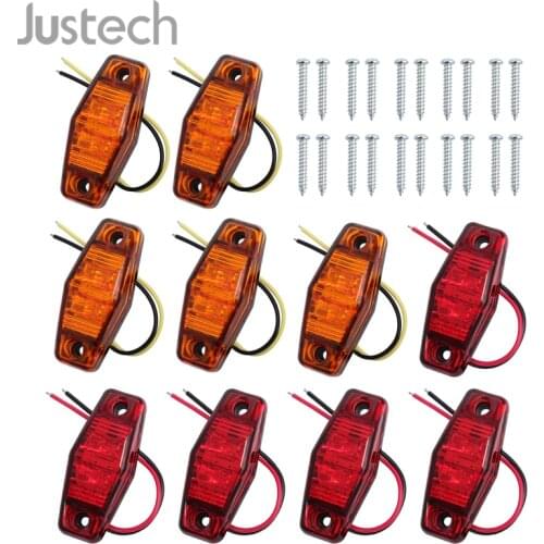 Justech 10PCS 2LED Front Side Marker Red Amber Lights Car Truck Van Trailer Lorry Lamp 12V 24V Amber and red color