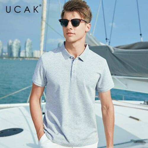 UCAK Brand Classic Turn-down Collar T-Shirt Men Clothes Summer New Fashion Streetwear Casual Solid Color Cotton Tee Tops U5604