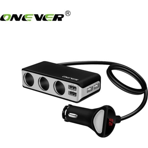 Onever 4 USB Port 3 Way Car Cigarette Lighter Socket Splitter Charger 120W Power 6.8A USB Car Charger Support Display Volmeter