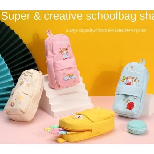 Pen bag large capacity canvas stationery bag for primary school students, cartoon boy simple ins korean stationery