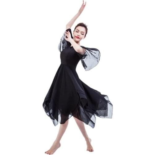 Adult Lyrical Dress Parties Contemporary Dance Dress Performance Classic Black Ballet Dress Long Modern Woman Dance Costume