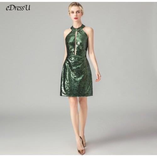Green Cocktail Party Dress Halter Dancing Dress Glitter Sequins Night Club Dress Sexy Backless Dress WS-L1121
