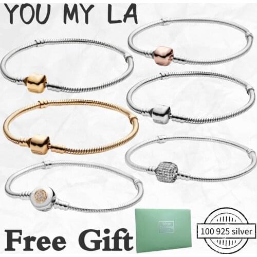 Hot Sale 100% 925 Sterling Silver Bracelet for Women Fit Original Pan Charm Chain Snake Bangle Crown Classic DIY Jewelry Gift