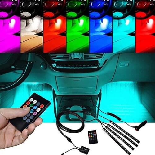 1 Set 9LED X 4 Remote Control Colorful RGB Car Interior Floor Atmosphere Light Strip