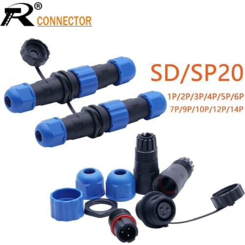 1set Waterproof SP/SD20 Docking Aviation Plug Socket Male + Female 1/2/3/4/5/6/7/9/12/14 Pins IP68 SP20 20mm Aviation Connector