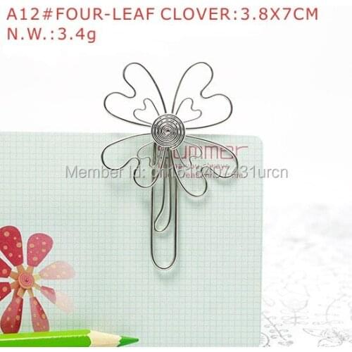 A12 FOUR-LEAF CLOVER PAPER/NOTE CLIP PRACTICAL/NOVELTY STAINLESS HAND-MADE ART CRAFTS WEDDING&BIRTHDAY&HOME&OFFICE&GIFT&PRESENT