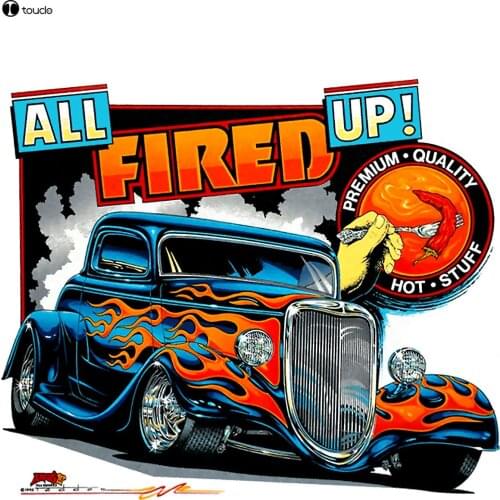 Free Shipping Mens New Fashion O-Neck Stylish All Fired Up White Tee Hot Rod Car Fans Front Print Brand T-Shirts