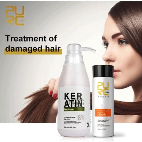 11.11 PURC Brazilian keratin 8% formalin 300ml keratin hair treatment and 100ml purifying shampoo hot sale hair treatment