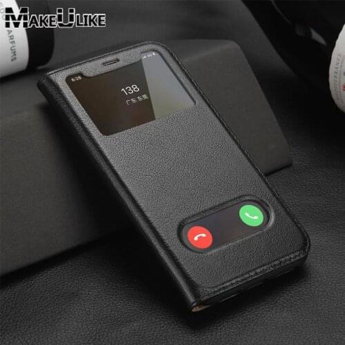 Genuine Leather Case For Iphone X XS Case MAKEULIKE Magnetic Protective Cover Window View Coque For Iphone X Flip Case
