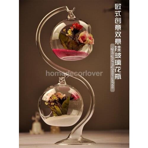 Dual Glass Ball Shape Flower Vase Micro Landscape Terrarium + Support Stand