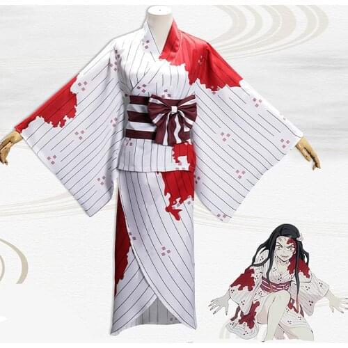 Kamado Nezuko Cosplay Costume Japan Anime Demon Slayer Kimetsu No Yaiba Kamado Nezuko Bloodstain Kimono Clothes Devil Blade