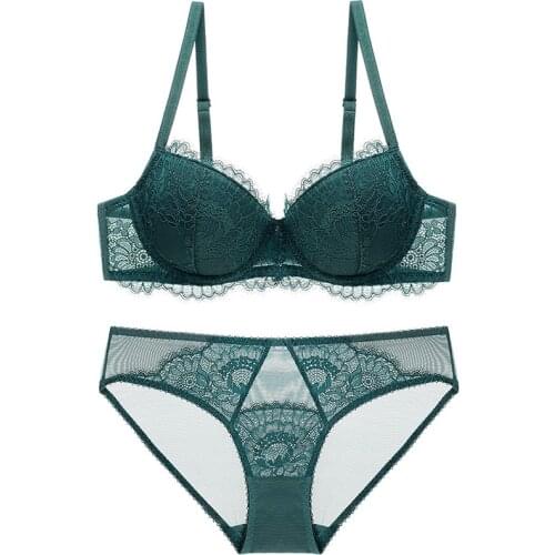 Bra Set For Plus Size Women Lace Bra Eyelash Trim Underwired Light Padded C D E Cup Bra Underwear 95D Lingerie Women