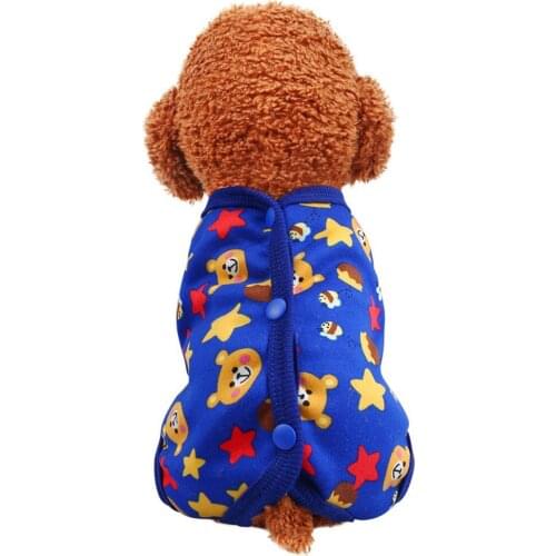 Pet Costume Autumn Winter Royal Blue Cartoon Print Button Warm Dog Clothes Dog Hoodies Coat for Small Medium Dogs French Bulldog