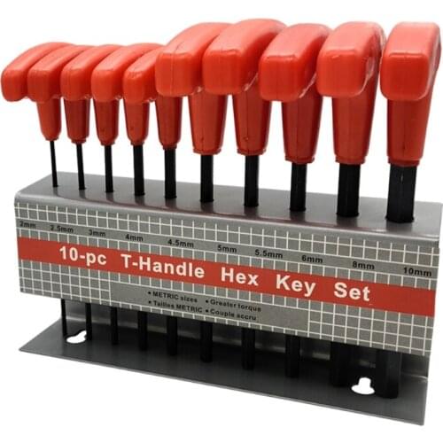 M89B Heavy Duty 10Pcs T-Handle Allen Hex Key Wrench Inner Six Angle Spanner Set Kit Auto Bicycle Motorbike