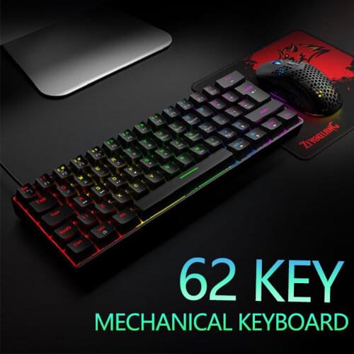 T60 Mechanical Keyboard Type-C USB Wired 62-key Gaming 18 Kind Backlight Mechanical Keyboards for Tablet Phone Mac Games