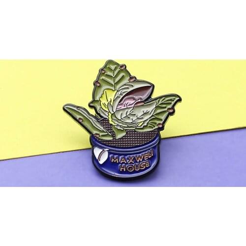 Cartoon Enamel Pin Green Botany Potted plants maxweli house Brooch Potted Barbed Cannibalism grass Plants for women Pins Gifts