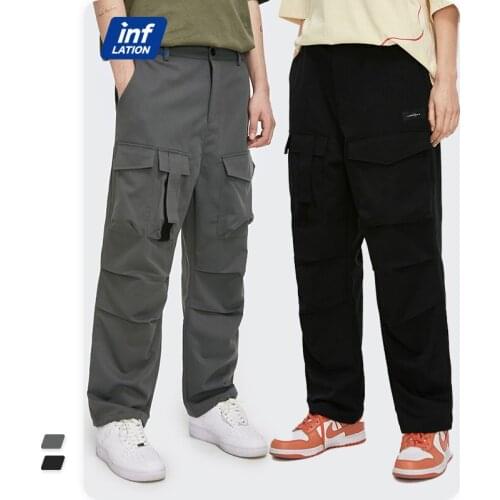 INFLATION Mens Casual Straight Pant 2021 Spring New Loose Fit Pockets Black Trousers Plus Size Men Baggy Pants 3598S21