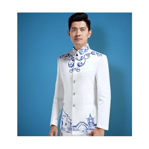 Blazer men formal dress latest coat pant designs suit men terno masculino chinese tunic suit white stand collar costume homme