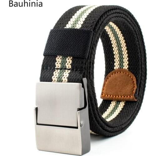 Bauhinia Male/Female Outdoor Sports Single-loop Automatic Buckle Belt 117*3.9cm Zinc Alloy Wear-resistant Canvas Belt