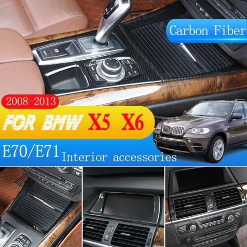 Car Gear Panel Sticker Steering Wheel Decoration Strip Frame Cover ABS Carbon For BMW X5 X6 E70 E71 2008-2013 Interior Accessory