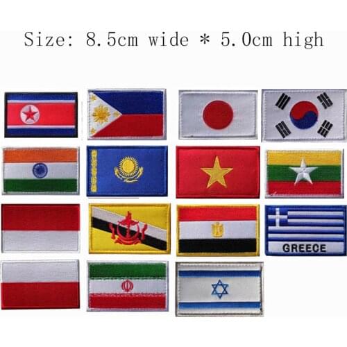 1pcs 8cm*5cm Asia countries high quality hook and loop flag embroidery patch /the Philippines/Myanmar/Vietnam/Indonesia/Greece