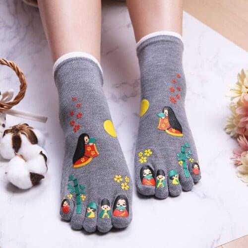 Socks Womens Cute Print Colorful Five Toes Non-slip Cotton Glue Harajuku Kawaii Split Toe Socks Female Funny Gift