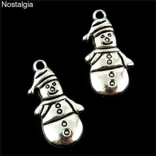 Nostalgia 10Pcs Snowman Christmas Charms For Jewelry Making Winter Snow Man Pendant 25*12MM
