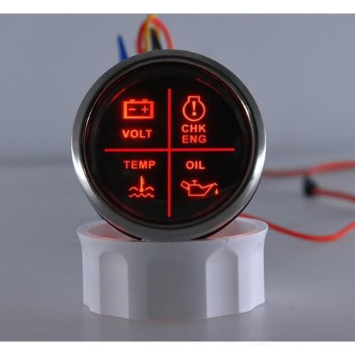 New 52mm 4 in 1 LED Alarm Gauge Meter Volt Oil Press Water Temp Check Engine Indicator For Car Marine Boat 12V 24V Accessories