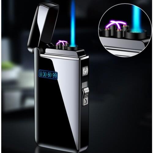 New USB Electric Windproof Lighter Bic Plasma Metal Butane Turbo Torch Lighters Gas-Electricity Double Fires Gadgets for Men2021