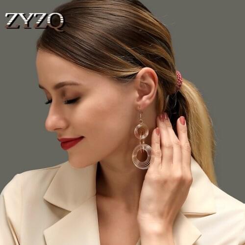 ZYZQ New Personality Metal Multi-layer Circle Earrings Vintage Exaggerated Round Long Earrings For Women