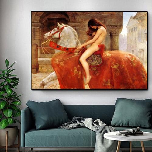 Famous Nude Woman Poster Print on Canvas and Lady Godiva Oil Paintings Scandinavian Wall Pop Art for Room Home One Piece Decor