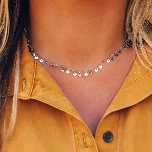 Simple Vintage Chain New 2020 Fashion Pendant Necklaces For Women Female Gold Silver Color Round Sequins Necklace Jewelry Gift
