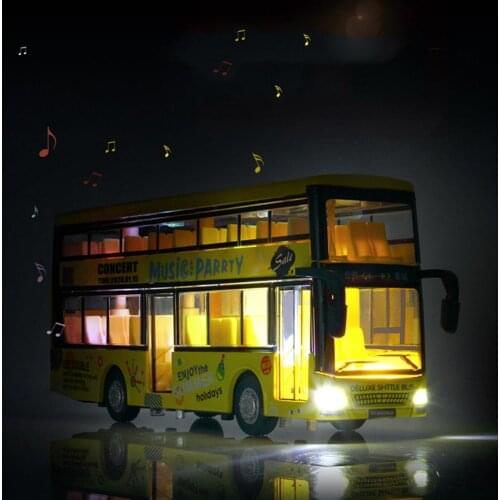 Sale High quality 1:50 alloy pull back bus model high imitation Double sightseeing bus flash toy vehicle