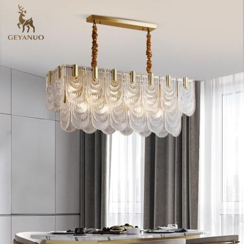 Light luxury restaurant post-modern minimalist creative living room lamps glass lamps Hong Kong style rectangular bar chandelier