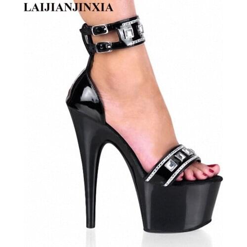 LAIJIANJINXIA 17cm fashion Gorgeous glitter shoes for women 7 inch platform sexy clubbing Exotic Dancer high heels punk sandals