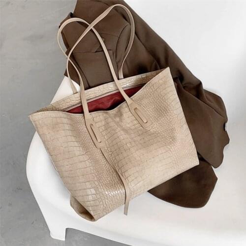 Burminsa Vintage Large Crocodile Pattern Tote Bags For Women Simple Work Female Shoulder Bags Big Shopper Ladies Handbags 2021