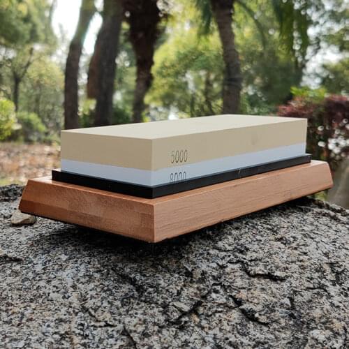 Terrazzo double-sided knife sharpener professional kitchen whetsto knife holder combination set ne Sharpening stone bamboo base