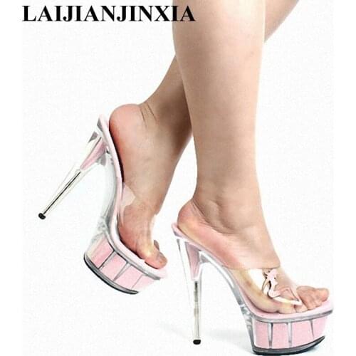 LAIJIANJINXIA Sexy Nightclub 15CM High Heels Platform Slippers Nightclub Shoes Romantic Ladies Pole Dance Shoes