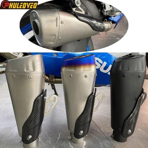 Universal Inlet 51mm Motorcycle Exhaust Silencer Muffler Escape Demper with Carbon Fiber Exhaust Shield Cover for Suzuki Yamaha