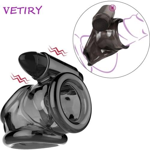 VETIRY Double Lock Fine Penis Ring Vibrator Male Masturbator Delay Ejaculation Dildo Extender Sex Toys for Man Elastic Cock Ring