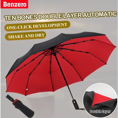 Windproof automatic three-fold umbrella, luxury large umbrella for men and women, ten-bones folding business gift umbrella