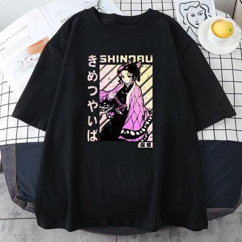 Demon Slayer Anime Print T Shirts Women Oversized Top Summer Short Sleeve O Neck Top Female Loose Casual Streetwear Tee Shirt