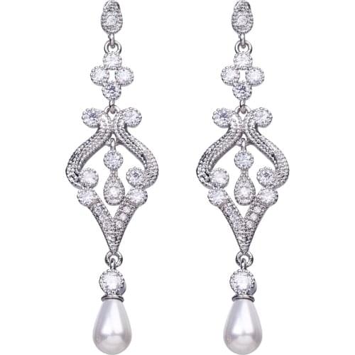 Bettyue Brand Charm Pearl Fashion Design White Cubic Zircon Geometric Stud Jewelry Earring For Women Florid Wedding Party Gift